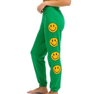 Aviator Nation Green Smiley Face Sweat Pants